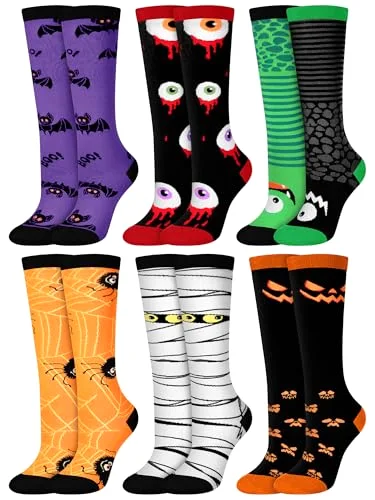 6 Pairs Halloween Socks for Kids, XL, Length:7.8 Inch
