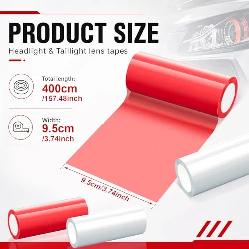 2 Rolls Tail Light Tape 13.12 Ft X 3.74 Inches, Red, Clear view 2
