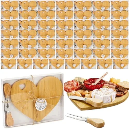 Bridal Baby Shower Favor Heart Cheese Board, Bamboo Color, 50 Set