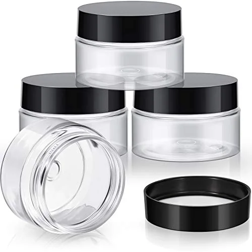 4 Pcs Plastic Jars Wide Mouth with Lids,1 Ounce,Black