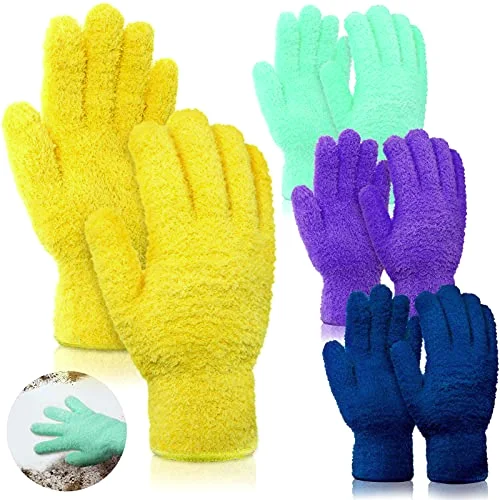 4 Pairs Microfiber Plant Dusting Gloves Reusable Leaf Dust Cleaning Glove Mittens for Plants House Cleaning Car Blinds