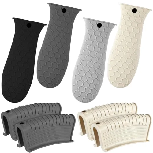 8Pcs Silicone Cast Iron Handle Cover,Black,Gray,Light Gray,Khaki