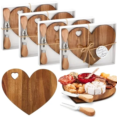 Bridal Baby Shower Favor Heart Cheese Board, Acacia Color, 4 Set