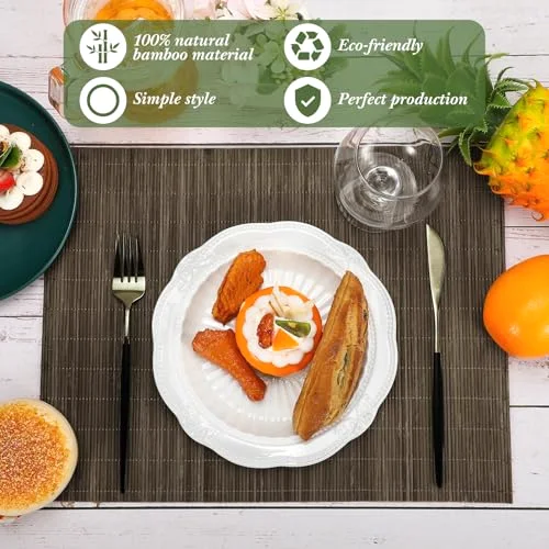 Set of 24 Bamboo Placemats 15.8x12 Inch Sushi Rolling Mat Japanese Style Wicker Placemats Washable Heat Resistant Table Mats for Dinner Kitchen Wedding Party view 4