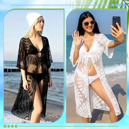 2 Pcs Swimsuit Cover up for Women Summer Swimwear Beach Bathing Suit Cover up Bikini Dress for Poolside Seaside Party view 2