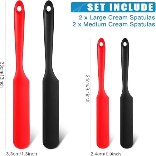 4 Pcs Silicone Jar Spatulas 13 and 9.6 Inch Non-stick,Red, Black view 2