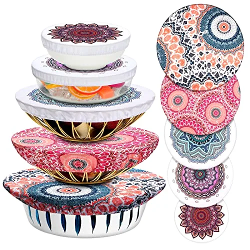 10 Pcs Reusable Bowl Covers in 5 Size, Warm Color; Retro Style