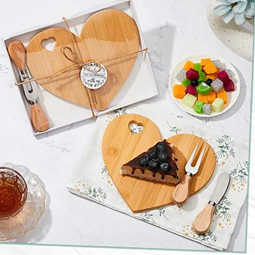 Bridal Baby Shower Favor Heart Cheese Board, Bamboo Color, 1 Set view 4