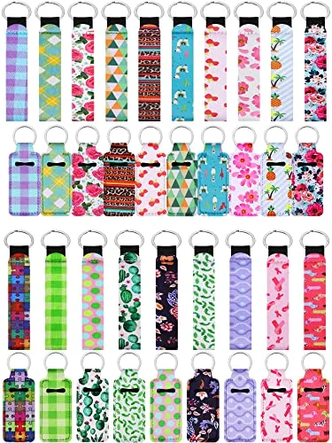 40 Pieces Lipstick Holder Keychain and Neoprene Wristlet Set