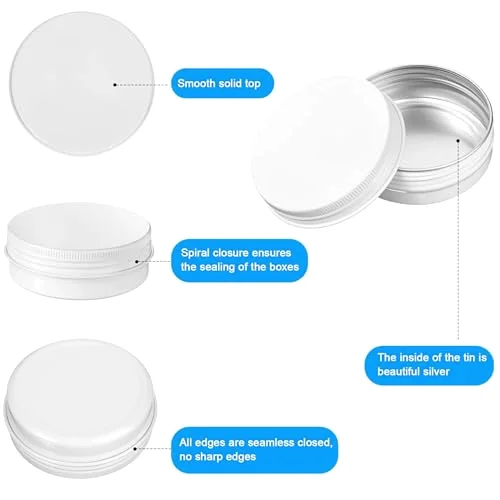 72 Pcs 2 oz Aluminum Tins Salve Containers with Screw Lid and Labels Round Cans Travel Cosmetic Metal Tins Jar for Candles Lotion Bars Balms Food Spice Candies DIY Crafts view 3