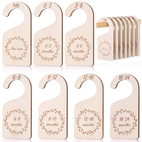 7 Pieces Wooden Baby Closet Dividers Double Sided, Natural Wood