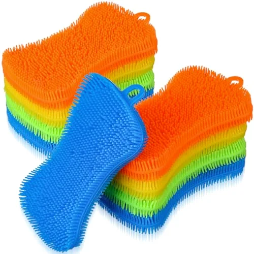 10 Pieces Silicone Dish Sponge Silicone Scrubber Reusable Kitchen Scrubbing Cleaning Sponge Soft Dish Scrubber for Fruit Vegetable