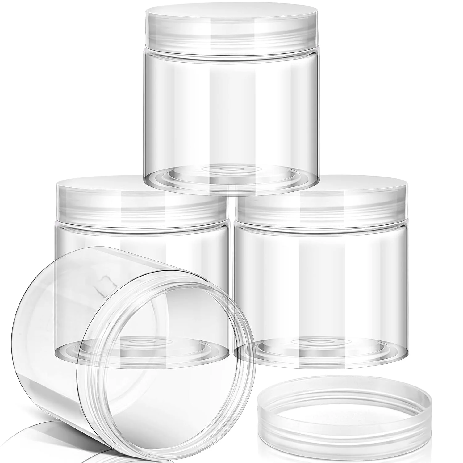 4 Pcs Plastic Jars Wide Mouth with Lids,8 Ounce,Clear