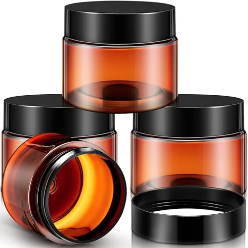 4 Pcs Plastic Jars Wide Mouth with Lids,2 Ounce,Amber