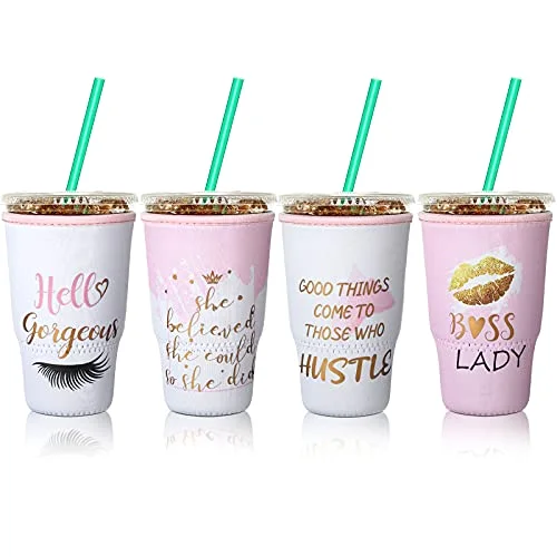 4 Pieces Reusable Iced Coffee Sleeve Cup Insulator for Cold Drinks Beverages and Holder for Most Coffee