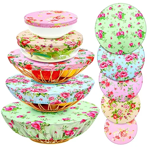 10 Pcs Reusable Bowl Covers in 5 Size,Colorful; Floral Style