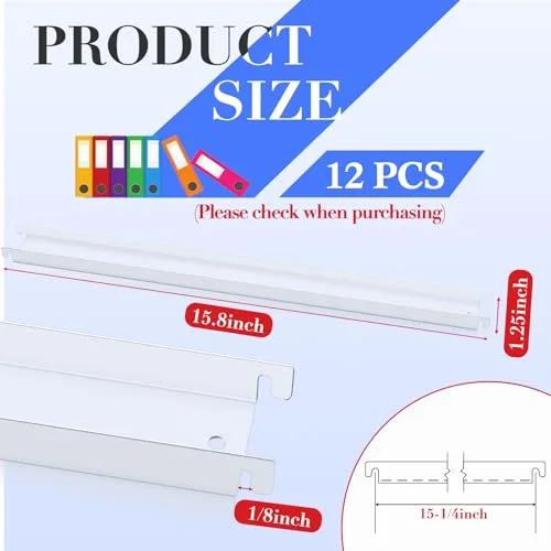 12 Pcs Lateral Front to Back File Bar Rails Hanging File Cabinet Rails Stainless Steel Drawer Inserts for Sides Letter Size Folders Office Home, White 15.76 Inches Long view 2
