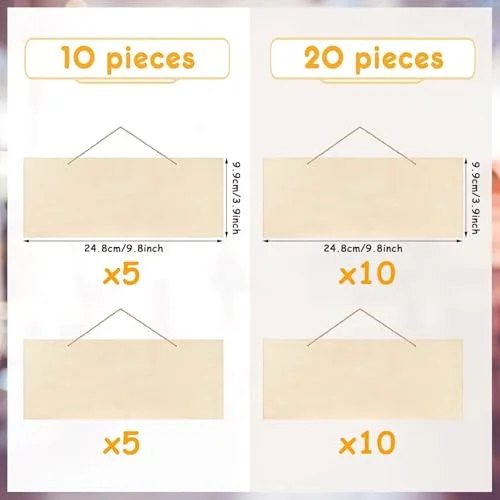 20 Pcs Blank Wood Signs Unfinished Plaques with Ropes,2 Styles view 2