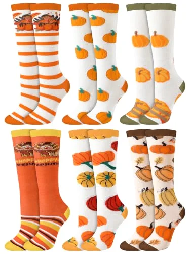 6 Pairs Funny Thanksgiving Socks for Kids Fall Gift, Age, 14-17