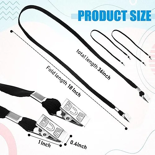 100 Pack Twist Free Double Clip Lanyards Bulk, Black view 2