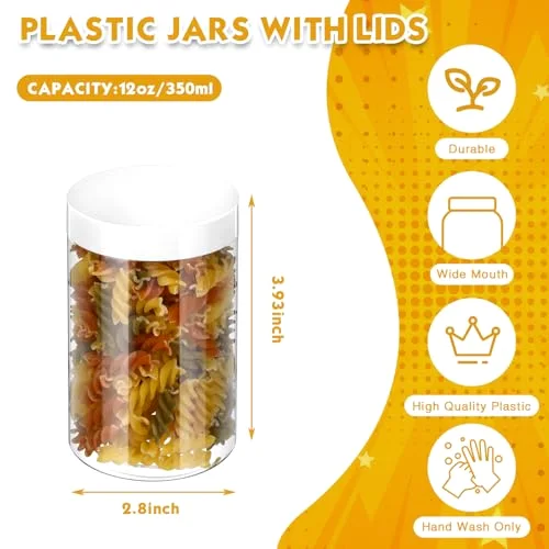 4 Pcs Plastic Jars Wide Mouth with Lids,12 Ounce,White view 2