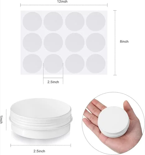 120 Pcs White 2 oz Metal Round Tins Salve Tins with Screw Lid Metal Jars Cans Containers 20 Sheets Stickers for Wedding Party Gift Candle Making DIY Salve Spice Candies Balms view 2