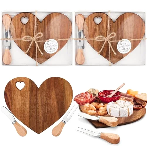 Bridal Baby Shower Favor Heart Cheese Board, Acacia Color, 2 Set