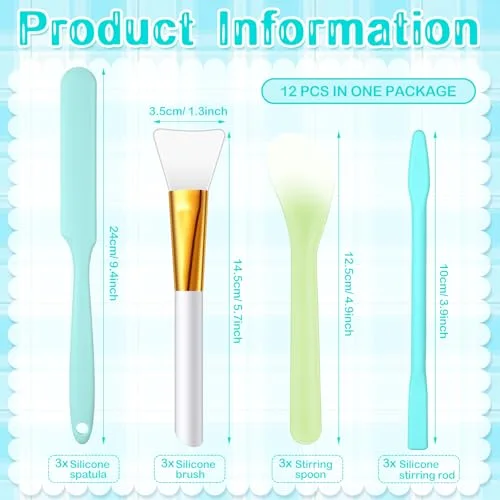12 Pcs Silicone Stir Sticks Kit, Silicone Epoxy Brushes, Stir Tool Sticks, Mixing Spoon, Scraper DIY Crafts Tools for Resin Epoxy Liquid Paint view 2