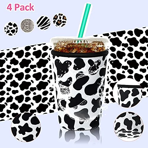 4 Pack Reusable Iced Coffee Insulator Sleeve, Neoprene Coffee Cup Holder for Iced Hot Drinks, Beverage Holder for Most Drinks view 4