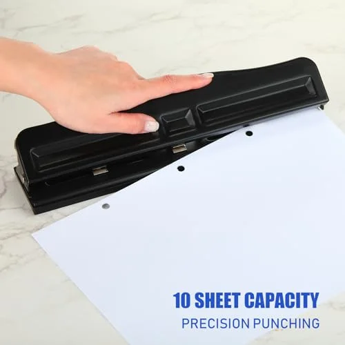 10 Pcs 3 Hole Punch 3 Ring Hole Puncher for Binder 10 Sheet Adjustable Paper Punch Metal Desktop Puncher for Office Home, Black view 4