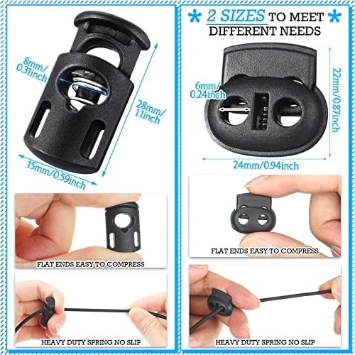 50 Pieces Cord Locks Spring Toggles Stoppers Plastic Single Hole End Stopper Slider and 1/8 Inch 66 Feet Elastic Bungee Cord for Drawstring Shoelaces Clothing Bags view 4