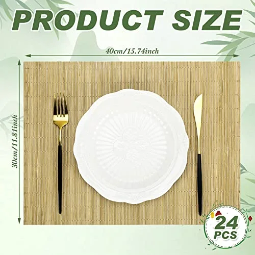 Set of 24 Bamboo Placemats 15.8x12 Inch Sushi Rolling Mat Japanese Style Wicker Placemats Washable Heat Resistant Table Mats for Dinner Kitchen Wedding Party view 3