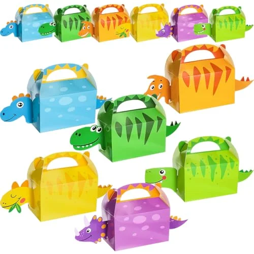 24 Pcs Dinosaur Party Favor Bags 3D Dinosaur Theme Goodie Boxes Candy Gift Bags for Kids Baby Shower Dino Themed Birthday Party Supplies
