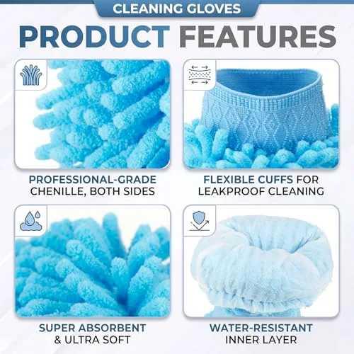 30 Pcs Car Wash Mitts Bulk Microfiber Scratch Free Detailing Chenille Car Washing Gloves Hand Double Sided Absorbent Cars Sponge for Washing Cleaning Trucks Boats, 9.45 x 5.9 Inch view 3