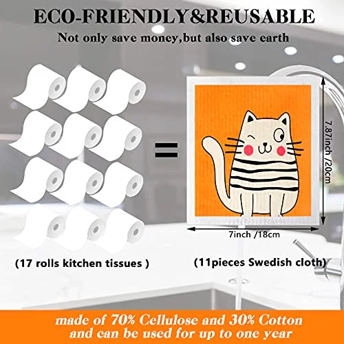 6 Pack Swedish Dishcloth Cute Cat Dish Cloth view 2
