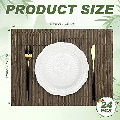 Set of 24 Bamboo Placemats 15.8x12 Inch Sushi Rolling Mat Japanese Style Wicker Placemats Washable Heat Resistant Table Mats for Dinner Kitchen Wedding Party view 3