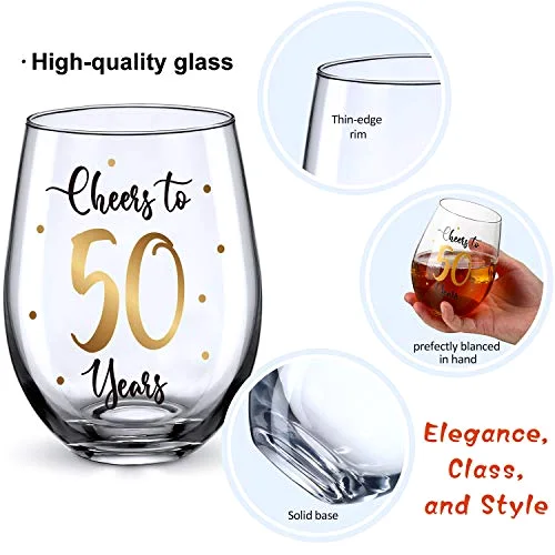 50th Birthday Wine Glass to 50 Years 50th Birthday Gifts for Women and Men Fabulous Gold Stemless Wine Glass Present Party Wedding Anniversary Party Decorations, 17 oz Stemless view 4