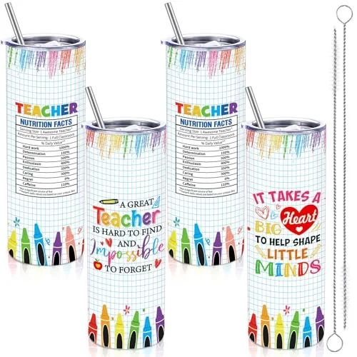 2 Pcs Back to School Teacher Gift Tumbler Composition Book 20 oz Skinny Tumbler Stainless Steel Cup with Lid Straw Brush Thank You Present