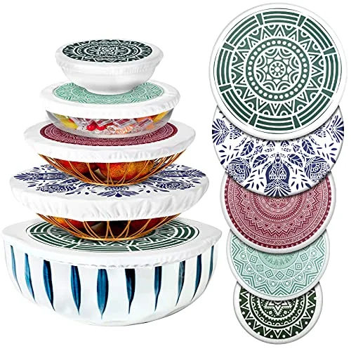 10 Pcs Reusable Bowl Covers in 5 Size,Multicolor; Rustic Style