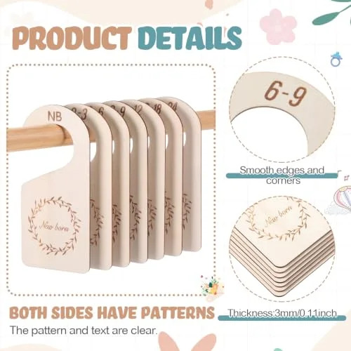 7 Pieces Wooden Baby Closet Dividers Double Sided, Natural Wood view 3