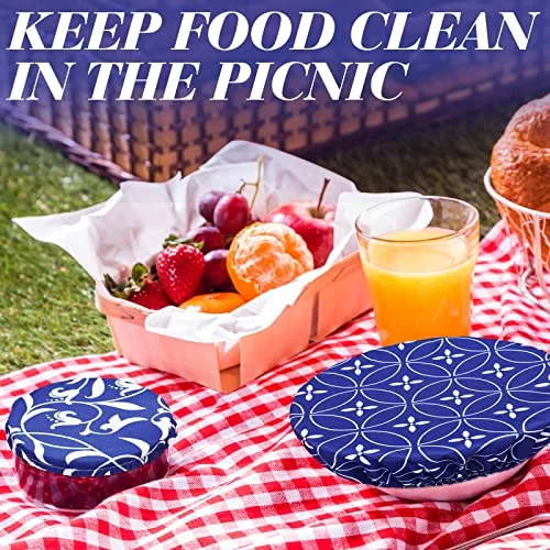 10 Pcs Reusable Bowl Covers in 5 Size, Blue White view 4