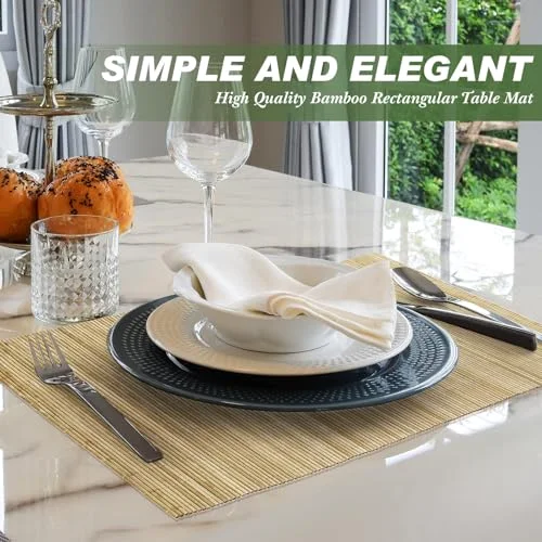 12 Set Bamboo Placemats 15.8 x 12 Inch Sushi Rolling Mat Japanese Style Wicker Placemats Washable Heat Resistant Table Mats for Dinner Kitchen Wedding Party view 4