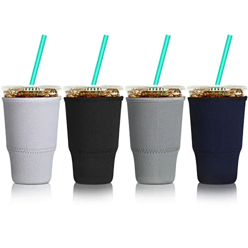 4 Pieces Reusable Iced Coffee Sleeve Cup Insulator for Cold Drinks Beverages and Holder for Most Coffee