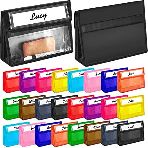 24 Pcs Magnetic Storage Pockets Whiteboard Accessory Case Storage Pouches for Organization Magnet Organizer Pocket File Holder for Office, 12 Colors