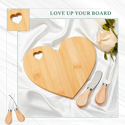Bridal Baby Shower Favor Heart Cheese Board, Bamboo Color, 24 Set view 3