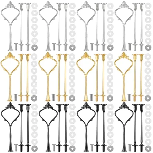12 Sets 3 Tiered Tray Hardware Kit,Simple,Black, Silver, Gold